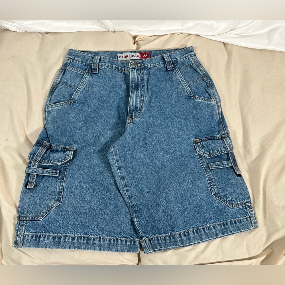 Hydraulic Denim Shorts Jorts Baggy Cargo Stash Pockets Y2K Skater JNCO 32